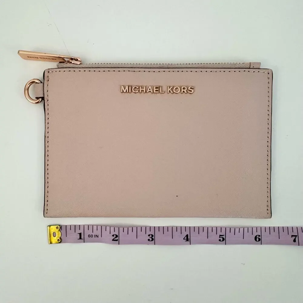 Michael Kors Saffiano Leather Zip Flat Wallet Pouch Card Holder